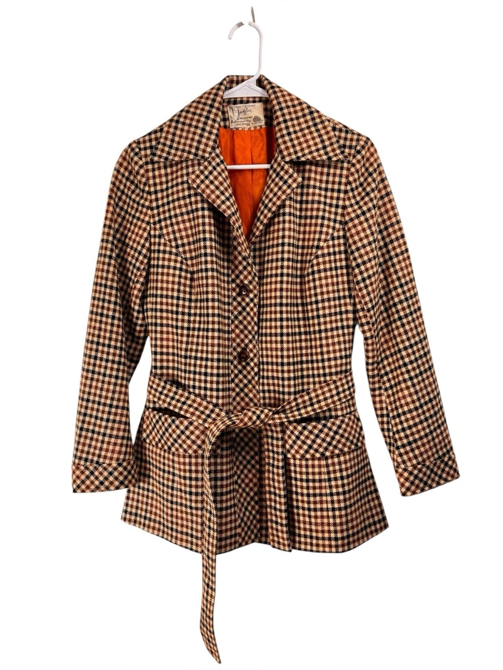 Vintage 60s 70s Belted Patch Pocket Side Slit Blazer Jacket Gun Club Check S/M